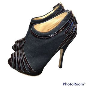 L.A.M.B. high heel booties black w/red stitching size 8M